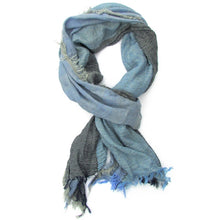 Load image into Gallery viewer, Turkish Cotton Blend Fringed Hobo Scarf Blue Degraded
